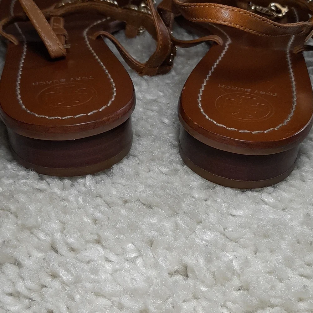 TORY BURCH GEMINI Gold Chain Thong Sandals Size 10